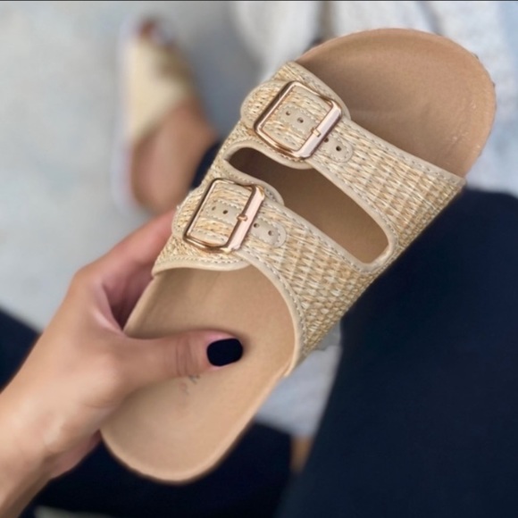⚡️LAST PAIR⚡️Double Buckle Raffia Slide Sandals - Picture 2 of 5